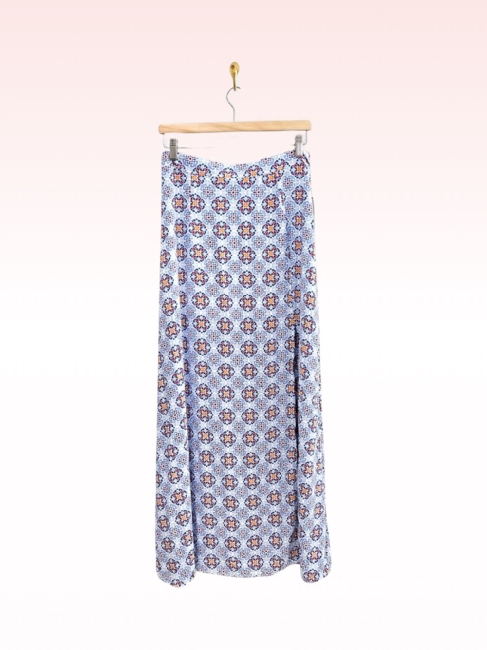 Nwt LULUS Lancaster Maxi Slit Summer Skirt Blue Print (Sz M)